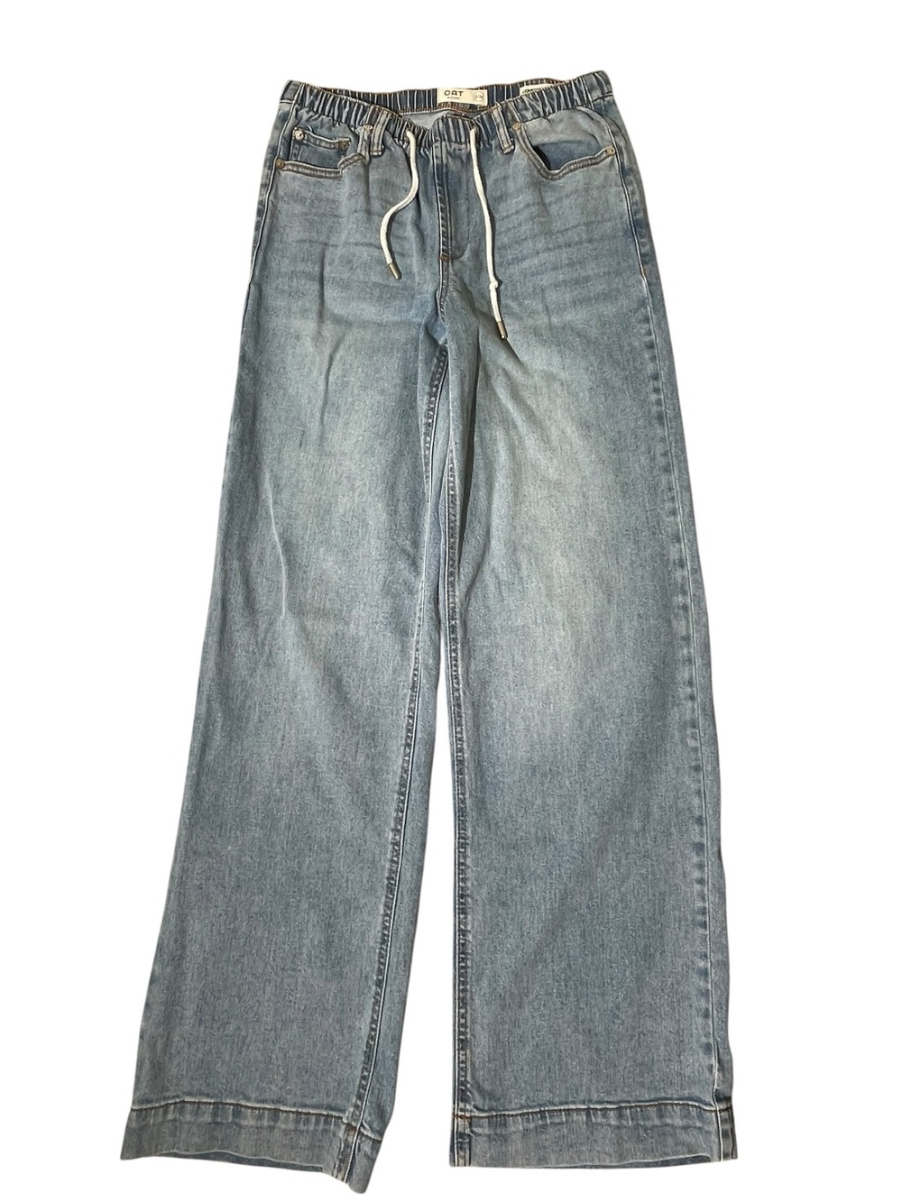 OAT New York Comfort Weave Denim Jeans Womens 2 26 Blue Wide Leg Pull On Relaxed